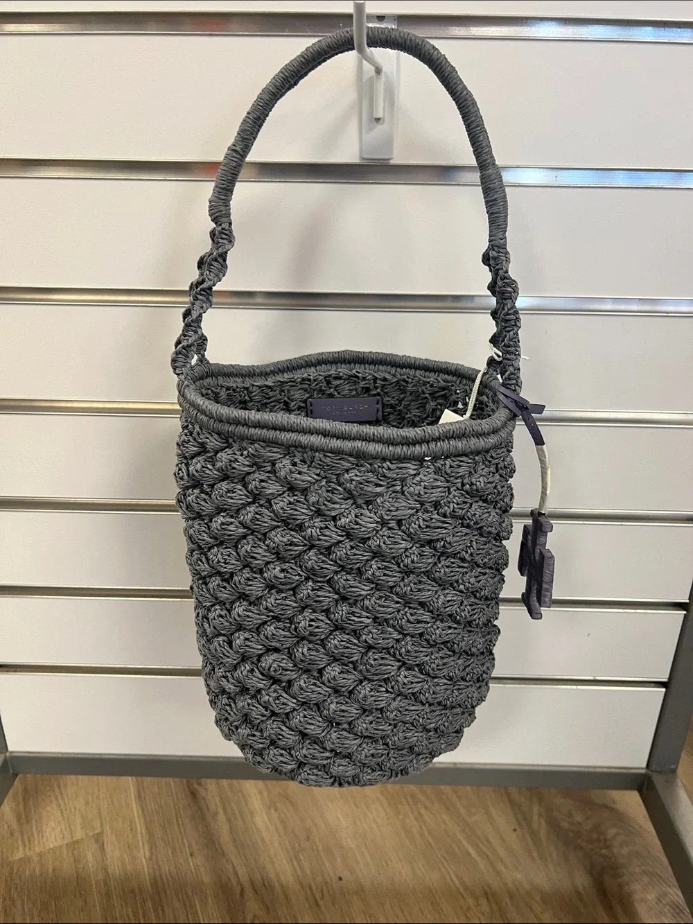 Tory Burch Charcoal Crochet Bucket Tote